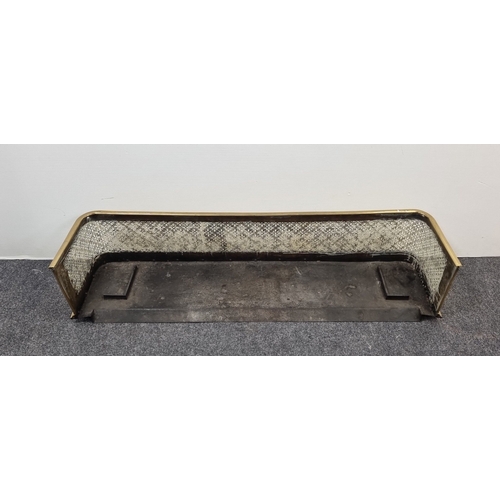 83 - Antique Brass Pierced Fender with Lion Paw Feet H:27cm x W:124cm x D:33cm.