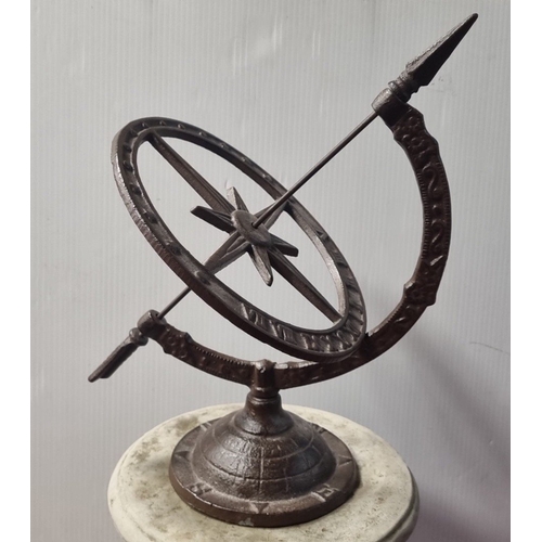 116 - Armillary sundial on decorative pedestal, Pedestal H: 49cm Total Height: 84cm