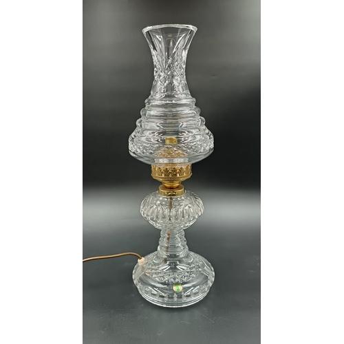 66 - Waterford Crystal table lamp with brass gallery, H: 50cm