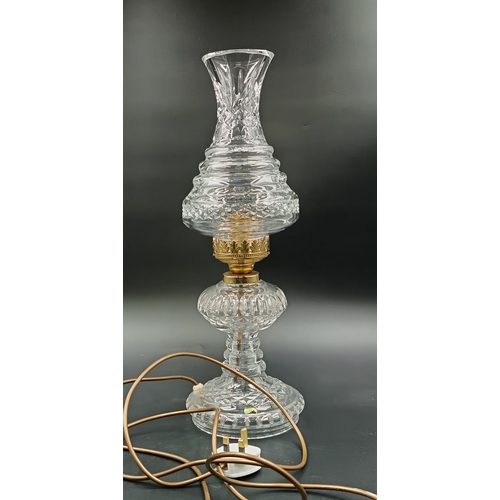 66 - Waterford Crystal table lamp with brass gallery, H: 50cm