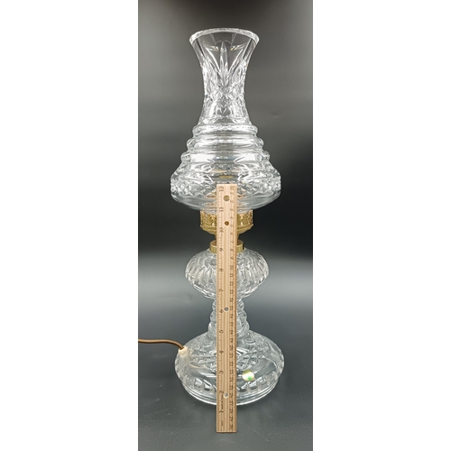 66 - Waterford Crystal table lamp with brass gallery, H: 50cm