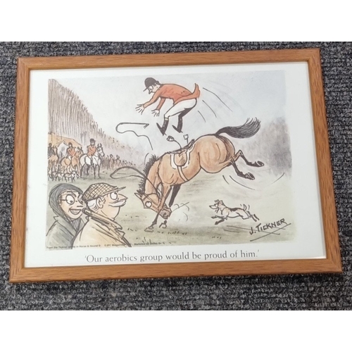 84 - Set of 5 J. Tickner equestrian cartoon prints, framed, H: 23cm x W: 32cm