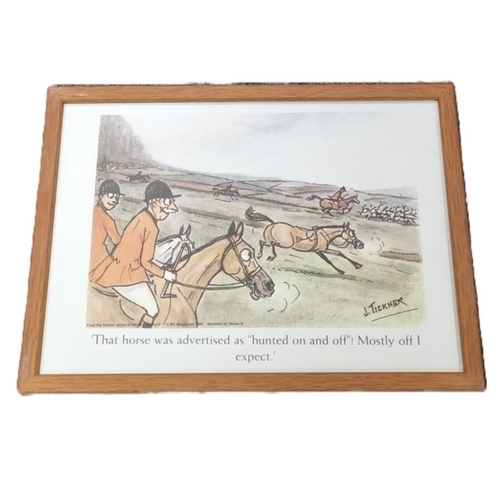 84 - Set of 5 J. Tickner equestrian cartoon prints, framed, H: 23cm x W: 32cm