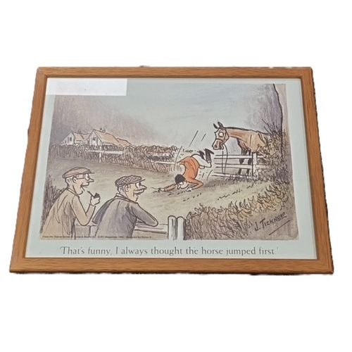 84 - Set of 5 J. Tickner equestrian cartoon prints, framed, H: 23cm x W: 32cm