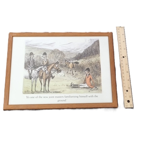 84 - Set of 5 J. Tickner equestrian cartoon prints, framed, H: 23cm x W: 32cm