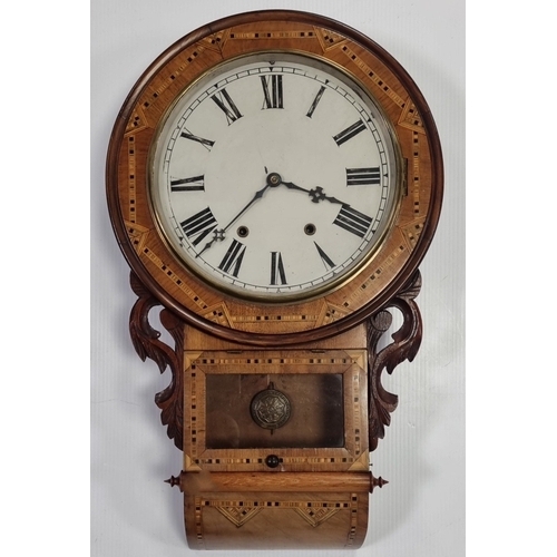 202 - Antique inlaid wall drop-dial clock