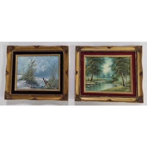 85 - Pair of Small signed framed landscape paintings, H: 30cm x W: 35cm