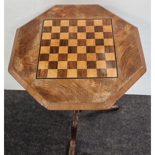 1 - Walnut chess-top occasional table H: 70cm X W: 52cm X D: 52cm