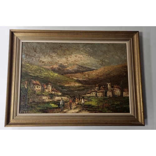 6 - Continental Landscape with Figures, Signed Lower Left - Oil, H: 78cm X W: 108cm X D: 5cm.