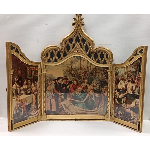 9 - Gothic Revival Giltwood Triptych Devotional Panel
H: 62cm x W: 79cm open & 40cm closed