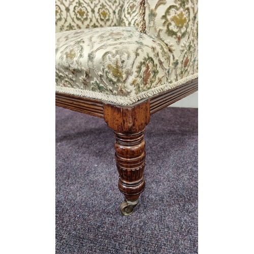 15 - Victorian walnut upholstered armchair, H: 89cm X W: 59cm X D: 66cm