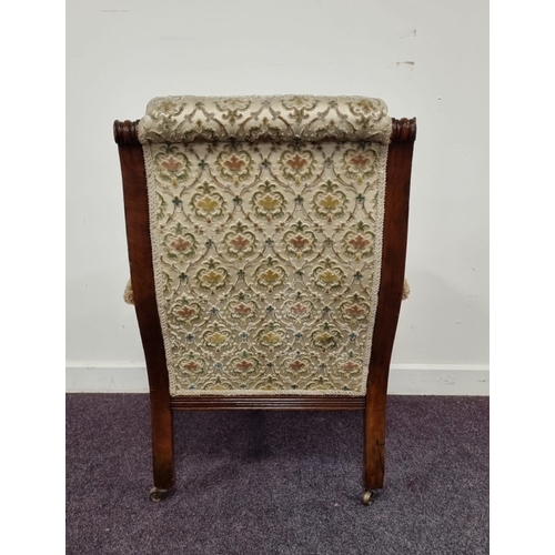15 - Victorian walnut upholstered armchair, H: 89cm X W: 59cm X D: 66cm