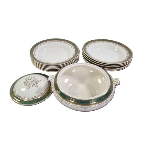 21 - Arklow Pottery part service including 12x soup plates and lidded tureen   H: 15cm X W: 26cm