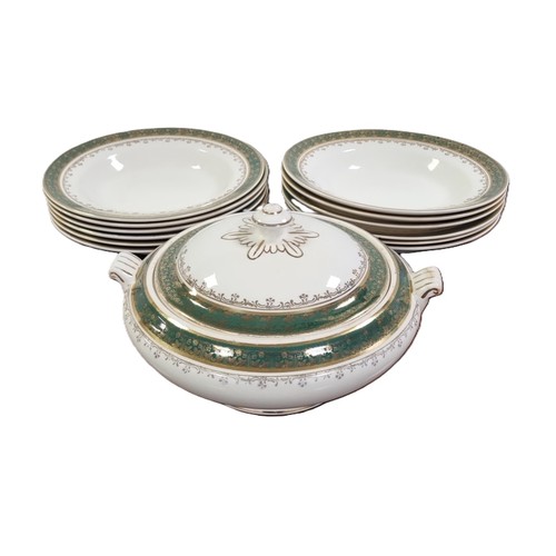 21 - Arklow Pottery part service including 12x soup plates and lidded tureen   H: 15cm X W: 26cm
