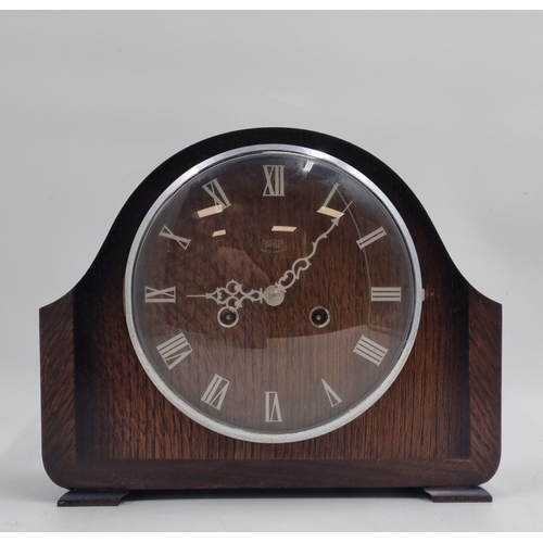 22 - Smiths Enfield oak mantel clock, H: 24cm.