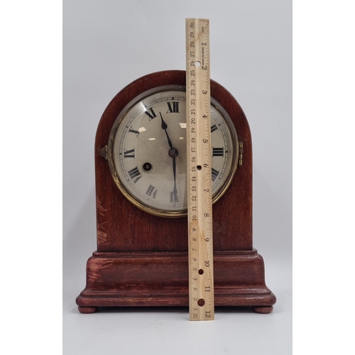28 - Domed Case Mantel Clock with  Roman Numeral Dial,  H: 26.5cm X W: 20cm X D: 14cm