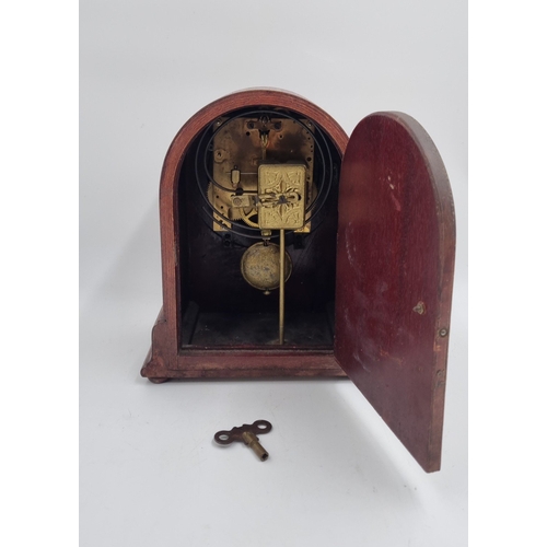 28 - Domed Case Mantel Clock with  Roman Numeral Dial,  H: 26.5cm X W: 20cm X D: 14cm