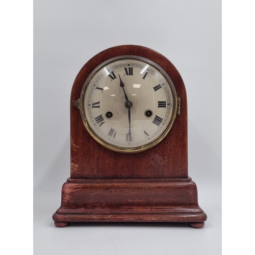 28 - Domed Case Mantel Clock with  Roman Numeral Dial,  H: 26.5cm X W: 20cm X D: 14cm