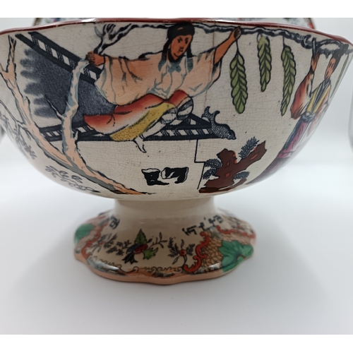 30 - Lot of 3 pieces of Ironstone - comprising of 2x  plates and pedestal bowl