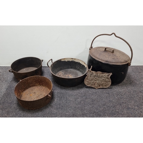 32 - Lot 4x Pots (one with lid) and Pierce & Co. Ltd. Wexford plaque