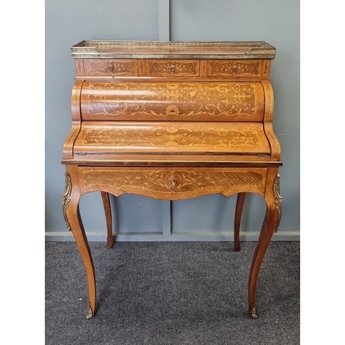 38 - Louis XV Style Rosewood Parquetry Bonheur-du-Jour desk with metal mounts, H: 109cm X W: 76cm X D: 55... 