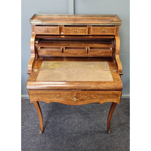 38 - Louis XV Style Rosewood Parquetry Bonheur-du-Jour desk with metal mounts, H: 109cm X W: 76cm X D: 55... 