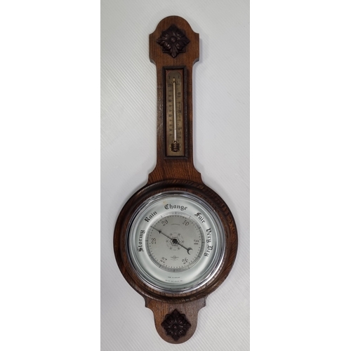 41 - Shortland SB Smiths aneroid wall barometer with thermometer, H: 76cm X W: 29cm.