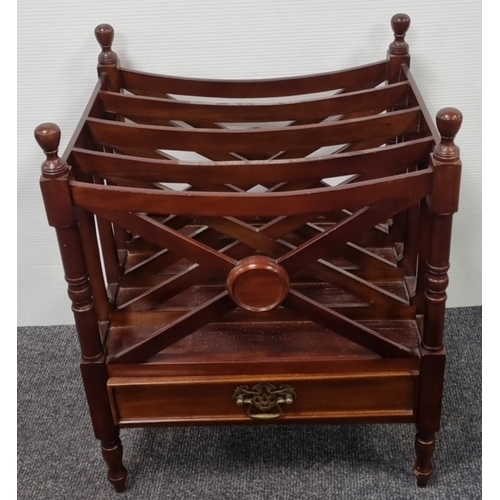 44 - Canterbury-style wooden magazine rack with drawer.