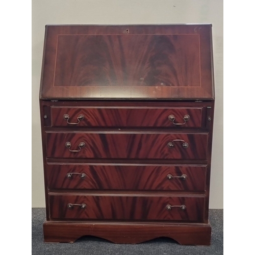 45 - Inlaid Mahogany Bureau, H: 101cm X W: 77cm X D: 41cm.