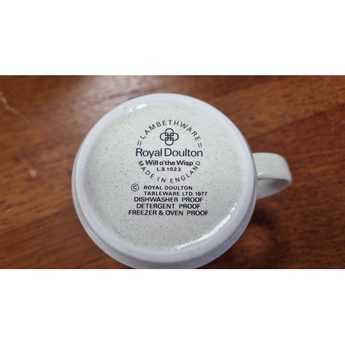 51 - Royal Doulton Lambethware ‘Will o’ the Wisp’ Pattern Tableware, Made in England, Jug H: 16cm