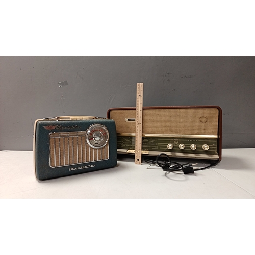 59 - Lot of 2x vintage radios: Philips tabletop radio and KB Rhapsody de Luxe transistor