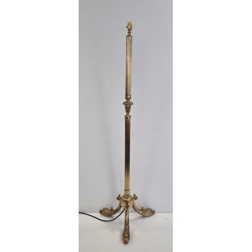 63 - Brass Standard Lamp on Triform base, H: 150cm X W: 47cm.