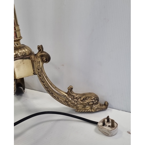 63 - Brass Standard Lamp on Triform base, H: 150cm X W: 47cm.