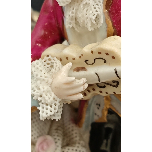 78 - Irish Dresden Figural Table Lamp and Shade, H: 30cm.