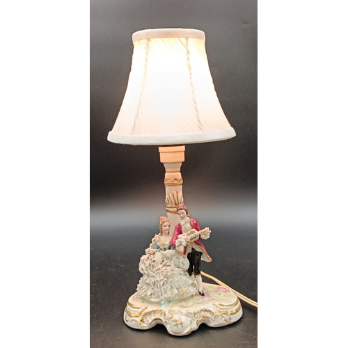 78 - Irish Dresden Figural Table Lamp and Shade, H: 30cm.