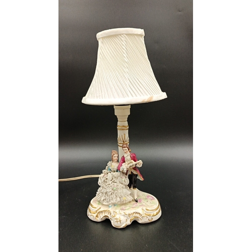78 - Irish Dresden Figural Table Lamp and Shade, H: 30cm.
