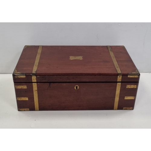98 - Antique Mahogany and Brass-Mounted Writing Box, H: 19cm X W: 51cm X D: 28cm.