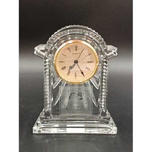 300 - Waterford Crystal Cunard Queen Elizabeth 2 1996 World Cruise quartz mantel clock