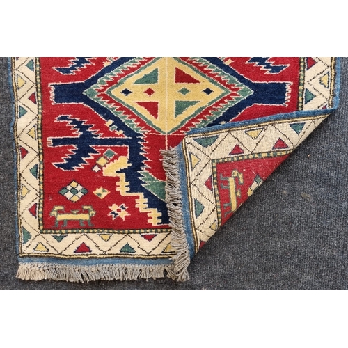 14 - Red and Navy Wool Rug with Two Medallions