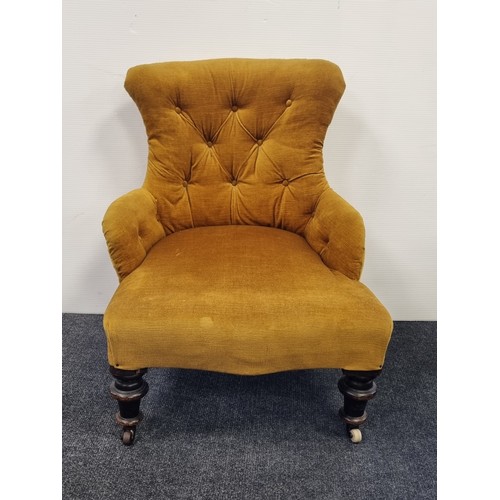 37 - Victorian Mustard Upholstery button-back armchair