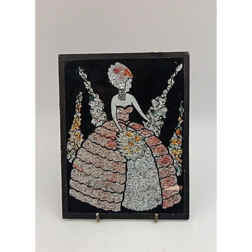 621 - Framed Neddlepoint Graph with Flowers and Bird and Needle work picture and vintage foil art