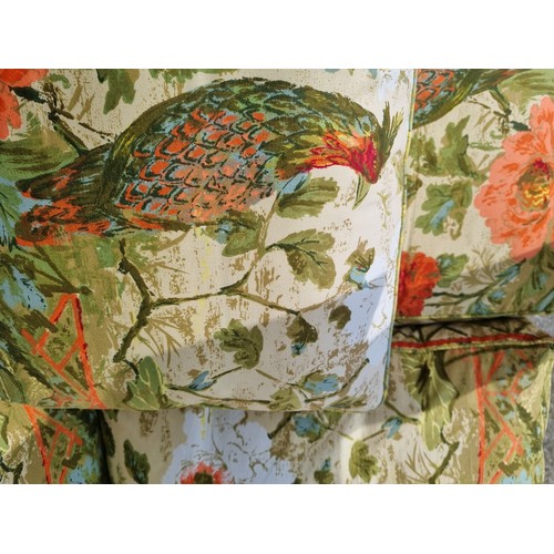 2 - Upholstered Three Seater sofa in a Floral Peacock Fabric ,  H: 83cm x W: 190cm x D: 96cm