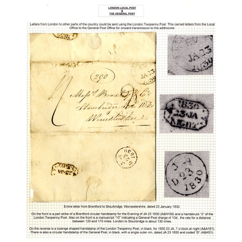 1400 - LONDON Penny Posts etc: 1796-1845 range of ELs with (mainly) 2d & 3d post marks and hand-struck char... 