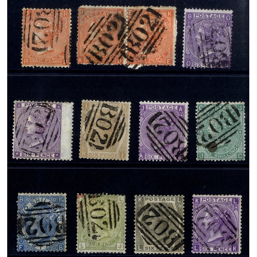 1770 - EGYPT Suez cancelled BO2 with 2s blue Pl.1, 1s green Pl.4, 6d lilac of 1856 (marginal), 6d Plates 8 ... 