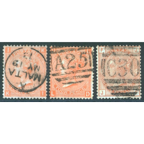 1776 - MALTA 1865 4d vermilion Plate 13 Malta c.d.s, Pl. 14 A25, SG.249, also Chile 1s orange brown Pl.13 c... 