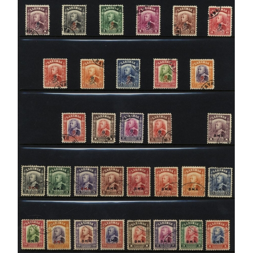 114 - BRUNEI, NORTH BORNEO, SARAWAK & MALAYA collection of VFU sets or short sets housed on black leaves i... 