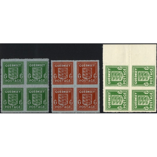 1209 - GUERNSEY 1941-44 rouletted ½d bright green right side marginal UM block of four, SG.1c, 1942 ½d & 1d... 