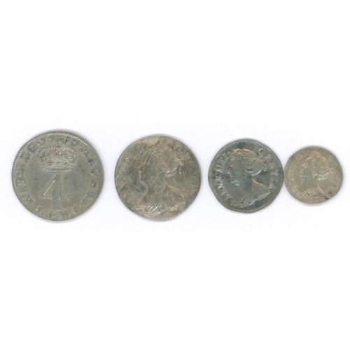 1358 - 1710 Queen Anne maundy set, the twopence GVF, the rest closer to EF. A nice set, very scarce. S3599.