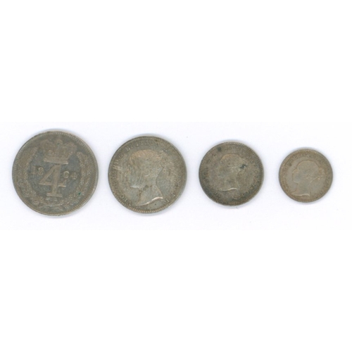 1388 - 1864 Victoria YH maundy set, EF to UNC with some nice toning, the threepence & twopence choice. S391... 