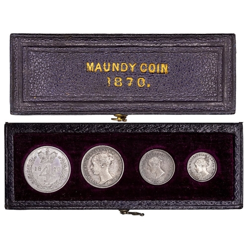 1393 - 1870 Victoria YH maundy set, practically FDC, toned, in original, dated, long box of issue, the case... 